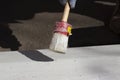 Paint for the street. Painting the object. Marking the road Royalty Free Stock Photo