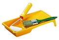 paint tray with foam roller and paintbrush Royalty Free Stock Photo
