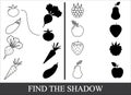 Paint vegetables, berries and fruits and find the correct shadow. Royalty Free Stock Photo