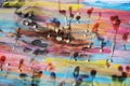 Paint, wax, watercolor, playful abstract background