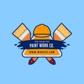 Paint work painting company logo badge emblem with painting brush illustration