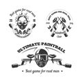 Paintball game sport club logo templates of gamer shooting target or paint ball gun