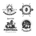 Paintball game sport club logo templates of gamer shooting target or paint ball gun