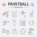 Paintball line icons set isolated on white background.