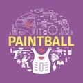 Paintball banner. Vector illustration. Icons line set