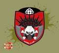 Paintball logo. skul protection mask. Heraldic Shield with wings