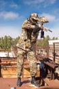 Paintball player in abandoned place