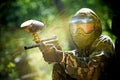 Paintball player direct hit Royalty Free Stock Photo