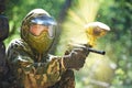 Paintball player direct hit Royalty Free Stock Photo