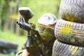 Paintball player under gunfire