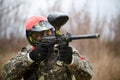 Paintball sport player wearing protective mask Royalty Free Stock Photo