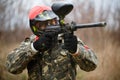 Paintball sport player wearing protective mask Royalty Free Stock Photo