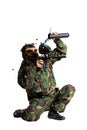 Paintball team in action forest location Royalty Free Stock Photo