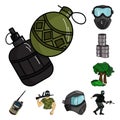 Paintball, team game cartoon icons in set collection for design. Equipment and outfit vector symbol stock web