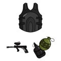 Paintball, team game cartoon icons in set collection for design. Equipment and outfit vector symbol stock web