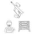 Paintball, team game outline icons in set collection for design. Equipment and outfit vector symbol stock web