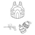 Paintball, team game outline icons in set collection for design. Equipment and outfit vector symbol stock web