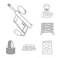 Paintball, team game outline icons in set collection for design. Equipment and outfit vector symbol stock web