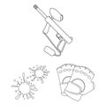 Paintball, team game outline icons in set collection for design. Equipment and outfit vector symbol stock web