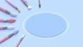 Paintbrush artistic Makeup brushes tools closeup on Beautiful artwork in art studio and Circle minimal Concept pastel blue