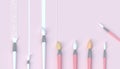 Paintbrush artistic set and Beautiful artwork in studio and minimal Concept on pastel pink Tone background