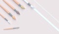 Paintbrush artistic Toons set and Beautiful artwork in studio and minimal Concept on pastel Yellow Tone background