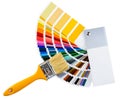 Paintbrush and colorful paint samples isolated on white background Royalty Free Stock Photo