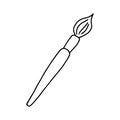 A paintbrush drawn in the Doodle style.Outline drawing by hand.Tools for the artist.Black and white image.Monochrome drawing.
