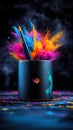 Paintbrush exploding with colorful powder paint, creativity and art Royalty Free Stock Photo