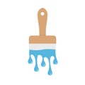 Paintbrush icon with blue color drops. Flowing down dripping paint.