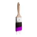 Paintbrush loaded with purple color dripping off the bristles.