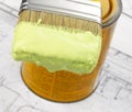 Paintbrush, paint can and blueprint Royalty Free Stock Photo