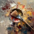 Paintbrush on a palette of oil paints. Paint brushes and paints. Royalty Free Stock Photo