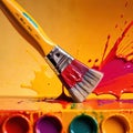 Paintbrush with vibrant splashing colors, showing artistic creativity and brilliance