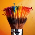 Paintbrush with vibrant splashing colors, showing artistic creativity and brilliance