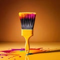 Paintbrush with vibrant splashing colors, showing artistic creativity and brilliance