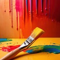 Paintbrush with vibrant splashing colors, showing artistic creativity and brilliance