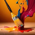 Paintbrush with vibrant splashing colors, showing artistic creativity and brilliance