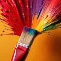 Paintbrush with vibrant splashing colors, showing artistic creativity and brilliance