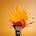 Paintbrush with vibrant splashing colors, showing artistic creativity and brilliance