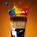 Paintbrush with vibrant splashing colors, showing artistic creativity and brilliance