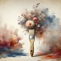 Surreal Floral Bouquet On Paintbrush