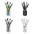 Paintbrushes for painting in the jar icon in cartoon style isolated on white background. Artist and drawing symbol stock