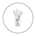 Paintbrushes for painting in the jar icon in outline style isolated on white background. Artist and drawing symbol stock