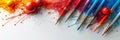 Paintbrushes with vibrant paint splashes on a white surface, representing art and creativity. Back to School. Royalty Free Stock Photo