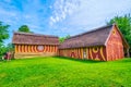 Painted adobe houses of Trypil settlement in Talne village, Ukraine