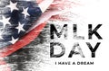 Painted American Flag With Black Abbreviation MLK. Happy Martin Luther King Day Concept. Web Banner