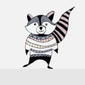 Painted animated character of wild raccoon animal. Isolated. Vector illustration. Graphic drawing