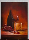 Painted artwork - abstract wine with cheese canvas