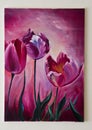 Painted artwork - violet or purple tulips canvas Royalty Free Stock Photo